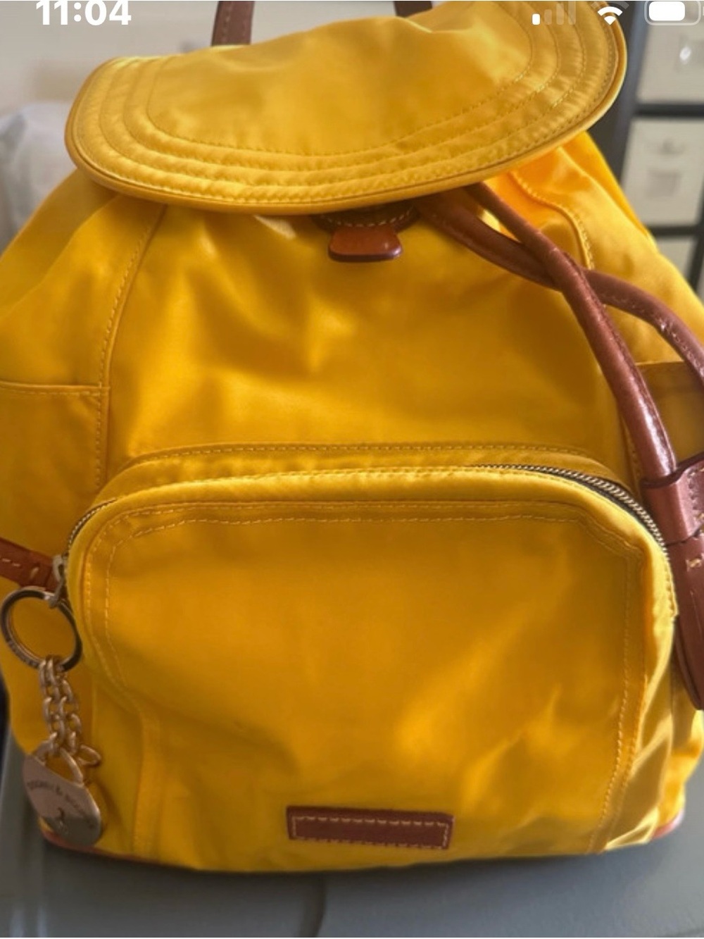 Dooney & Bourke Yellow Nylon Backpack with Leather Trim